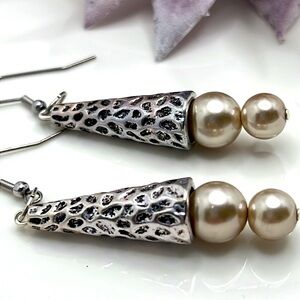 Taupe Faux Pearl Earrings.